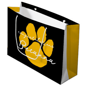 Elegant Congratulations Pawprint Black and Gold Large Gift Bag