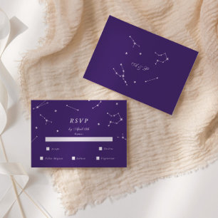 Elegant Constellation Purple Wedding RSVP Card
