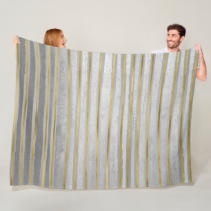Elegant Contemporary Gold and Grey Tone Stripes Fleece Blanket