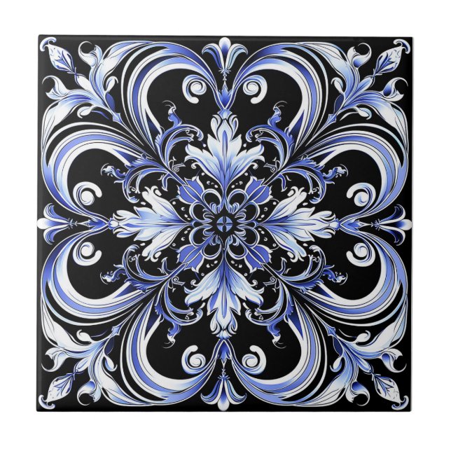Elegant Contemporary Modern Ornate Azure Tile (Front)