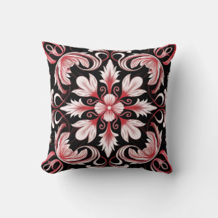 Elegant Contemporary Modern Ornate Burgundy Throw Pillow