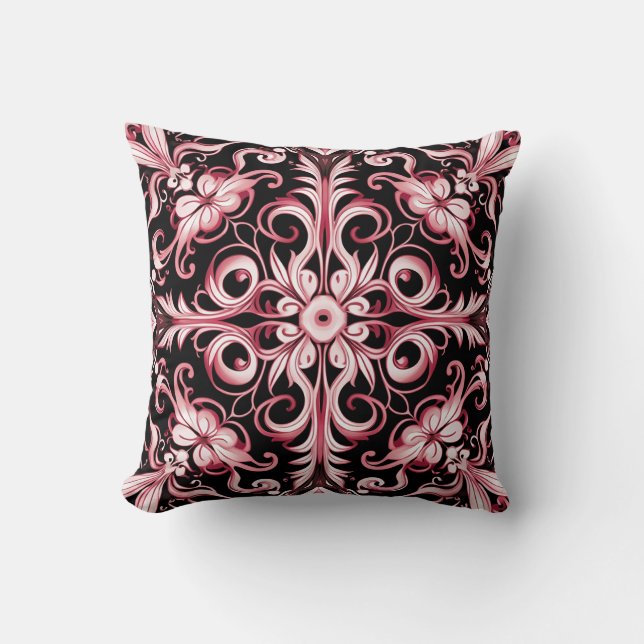 Elegant Contemporary Modern Ornate Burgundy Throw Pillow (Front)