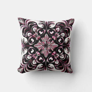 Elegant Contemporary Modern Ornate Burgundy Throw Pillow