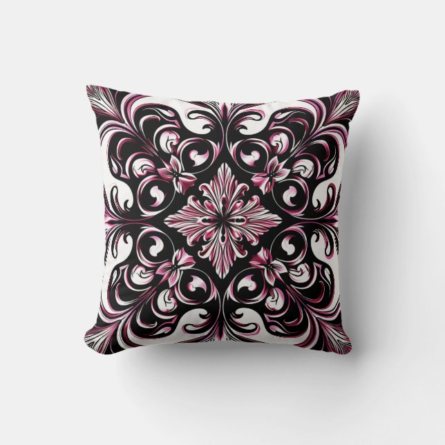 Elegant Contemporary Modern Ornate Burgundy Throw Pillow (Front)