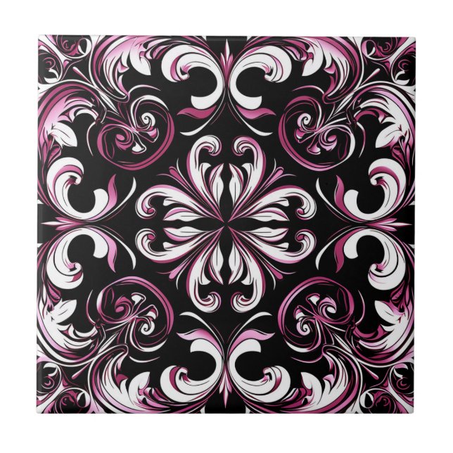 Elegant Contemporary Modern Ornate Burgundy Tile (Front)