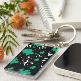 Elegant Contrast – Green & Black Abstract  Keychain
