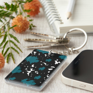 Elegant Contrast – Teal & Black Abstract Keychain