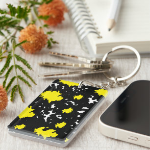 Elegant Contrast – Yellow & Black Abstract Keychain