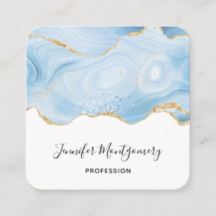 Elegant Cool Blue Agate and Gold Glitter Border Square Business Card