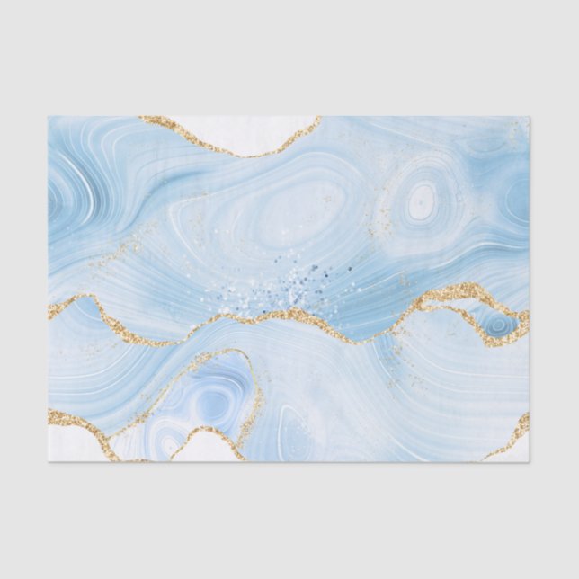 Elegant Cool Blue Agate and Gold Glitter Ribbon Tissue Paper (Front)