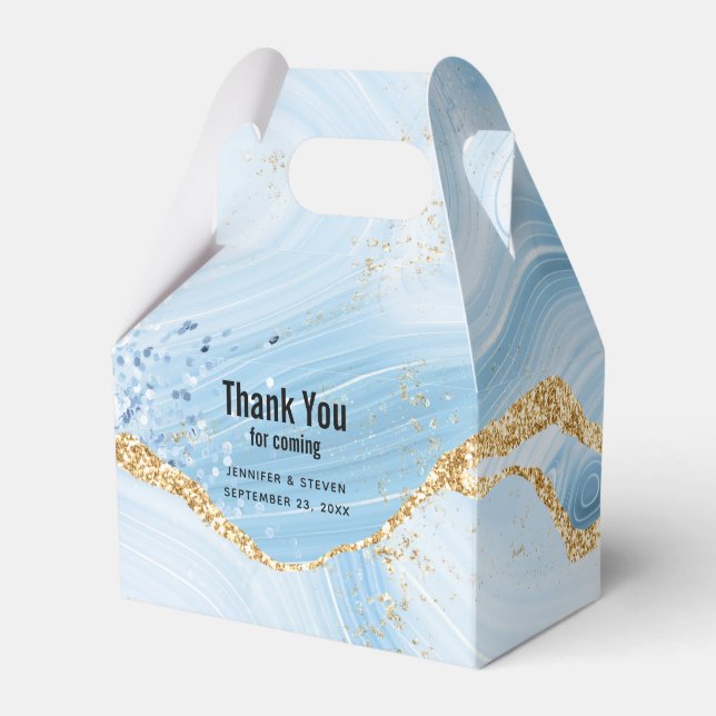 Elegant Cool Blue Agate with Gold Glitter Ribbon Favor Box (Front Side)
