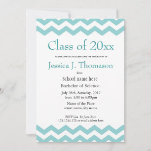 elegant,cool blue  chevron photo graduation invitation