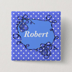 Elegant, cool blue polka dots Name button