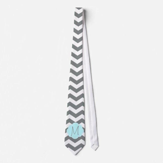 Elegant, cool, classic grey chevron monogram tie (Front)