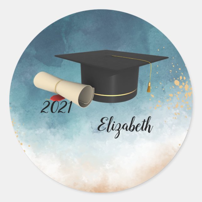 Elegant Cool Graduation Cap , Diploma  Classic Round Sticker (Front)