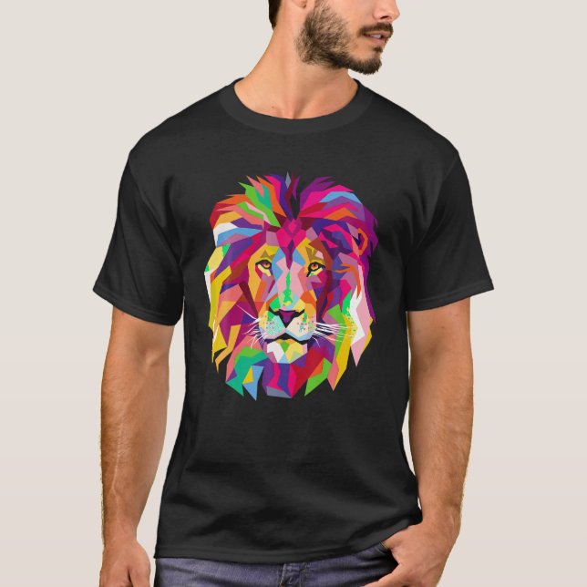 Elegant Cool Lion Head T Shirt Design with Bright  (Front)