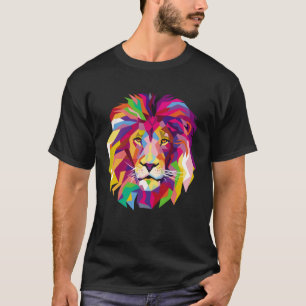 Elegant Cool Lion Head with Bright Colorful T-Shirt