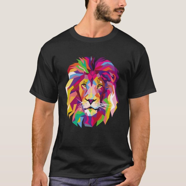 Elegant Cool Lion Head with Bright Colourful T-Shirt (Front)