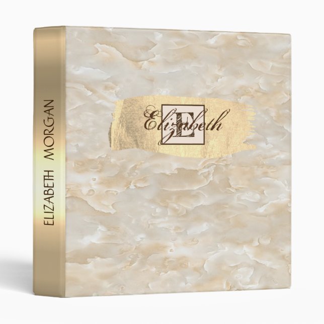 Elegant Cool Marble,Gold Brush Stroke, Monogram Binder (Front/Spine)