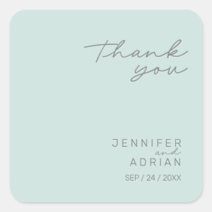 Elegant  Cool Mint Minimal Thank You Wedding  Square Sticker