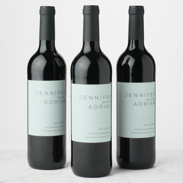 Elegant  Cool Mint Minimal White and Red Wine Labe Wine Label (Bottles)
