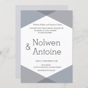 Elegant cool modern lilac grey geometric wedding invitation