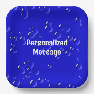 Elegant Cool Personalized Blue White Rain Drops Paper Plate