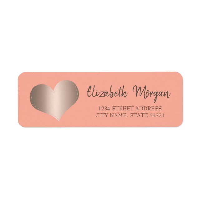 Elégant Cool tendance, Rose Gold Heart, Étiquette  (Devant)