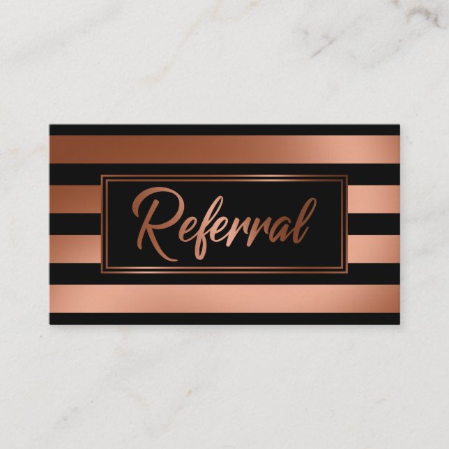 Elegant Copper and Black Striped Referral Cards (Front)