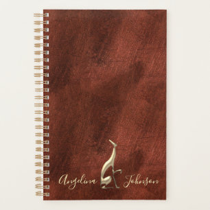 Elegant Copper and Gold Greyhound Dog Monogram Planner