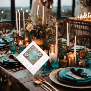 Elegant Copper and Turquois Coined Cocktail Napkin