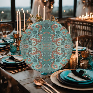 Elegant Copper and Turquoise Floral Pattern  Paper Plate