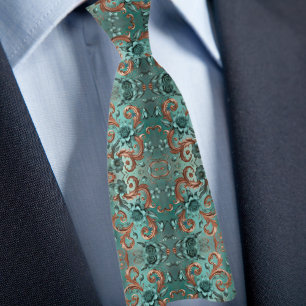 Elegant Copper and Turquoise Flower Pattern Tie