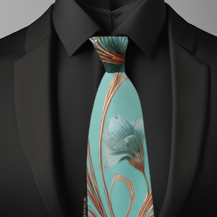 Elegant Copper and Turquoise Lg Floral Pattern Tie