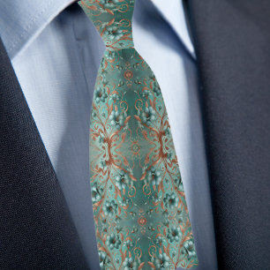 Elegant Copper and Turquoise Minimal Flower  Tie