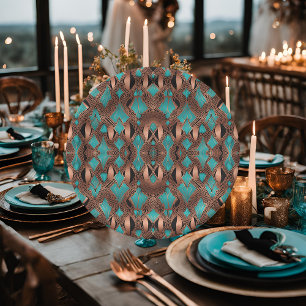 Elegant Copper and Turquoise Pattern Paper Plate
