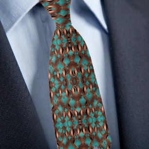 Elegant Copper and Turquoise Pattern Tie