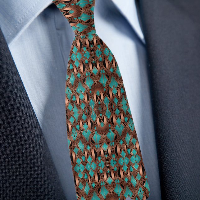 Elegant Copper and Turquoise Pattern Tie (Creator Uploaded)