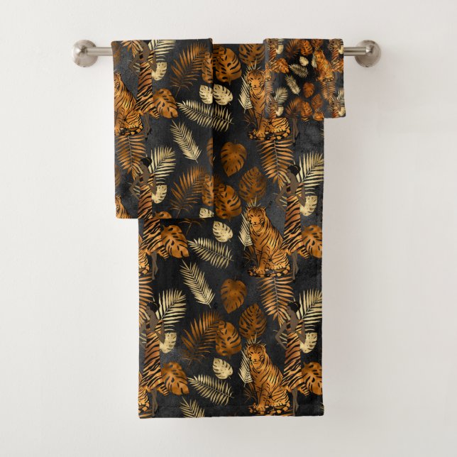 Elegant Copper Black Graphic Tiger Bath Towel Set (Insitu)