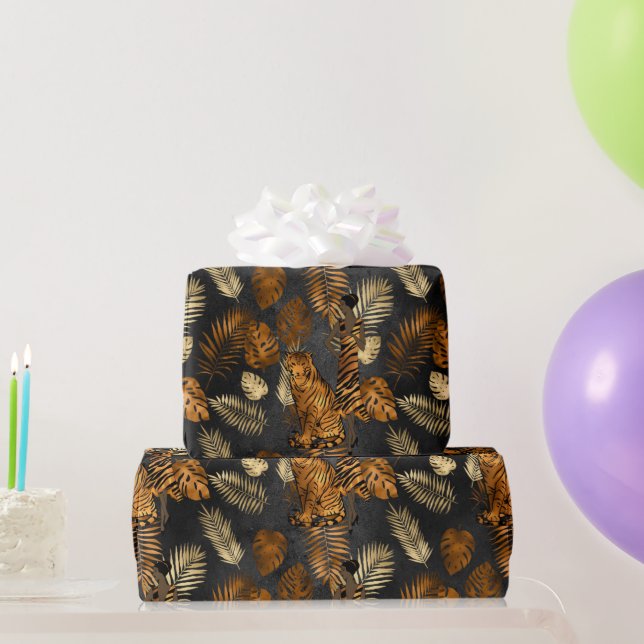 Elegant Copper Black Graphic Tiger Wrapping Paper (Party Gifts)