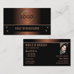 Elegant Copper Black Stylish with Logo and Photo Business Card