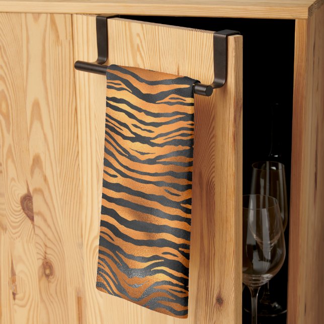 Elegant Copper Black Tiger Animal Print Kitchen Towel (Thirds Fold)