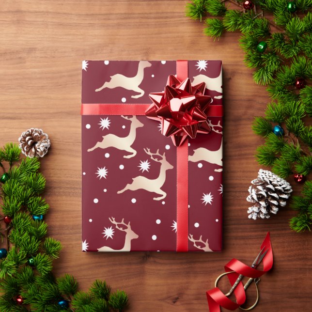 Elegant Copper Christmas Reindeer Pattern Wrapping Paper (Holiday Gift)
