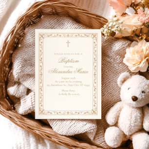 Elegant Copper Cross Ivory Baptism Invitation