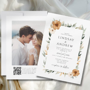 Elegant Copper & Earthy Botanical Photo Wedding Invitation