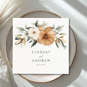 Elegant Copper & Earthy Botanical Wedding Napkin