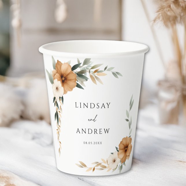 Elegant Copper & Earthy Botanical Wedding Paper Cups (Elegant Copper & Earthy Botanical Wedding Paper Cups)