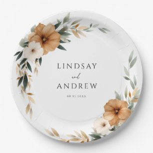 Elegant Copper & Earthy Botanical Wedding Paper Plate