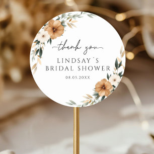 Elegant Copper & Earthy White Bridal Shower Classic Round Sticker