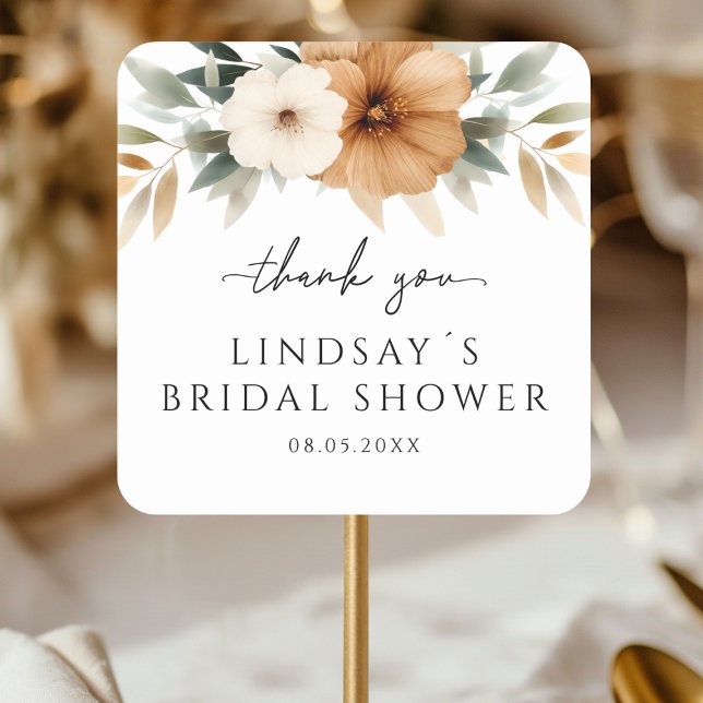 Elegant Copper & Earthy White Bridal Shower Square Sticker (Elegant Copper & Earthy White Bridal Shower Square Sticker)